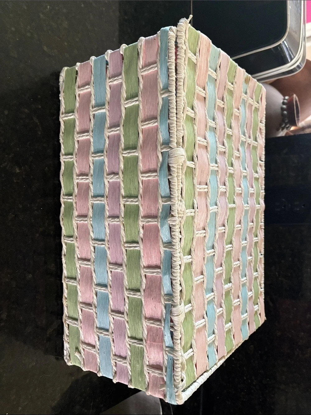Woven Pastel Decorative Basket - Pink, Blue, Green